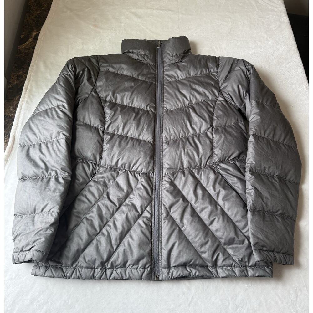 Columbia Quilted Duck Down Puffer Jacket Gray Full Zip Stand-Up Collar Men's L